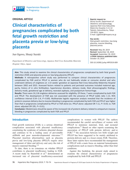 Clinical Characteristics of Pregnancies Complicated by Both Fetal Growth Restriction (FGR) and Placenta Previa Or Low-Lying Placenta (PPLLP)
