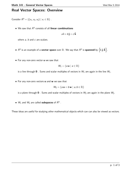 Handout on Definition of a Vector Space