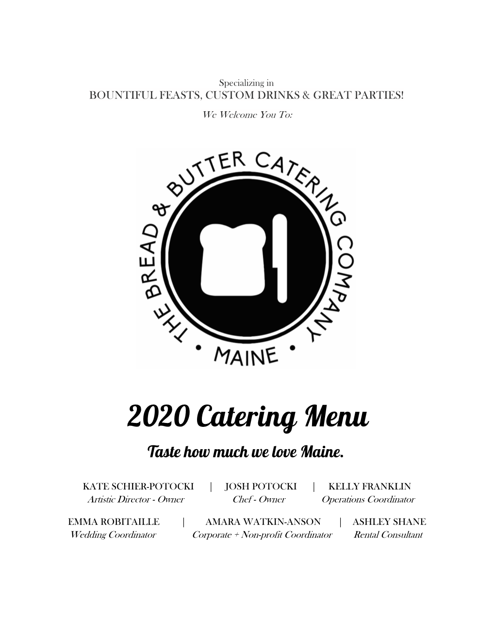 2020 Catering Menu Taste How Much We Love Maine