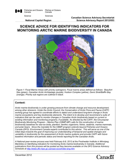 Science Advice for Identifying Indicators for Monitoring Arctic Marine Biodiversity in Canada