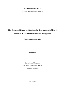 The State and Opportunities for the Development of Rural Tourism in the Transcarpathian Beregvidék