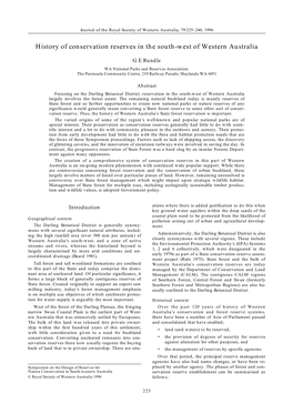 History of Conservation Reserves in the South-West of Western Australia