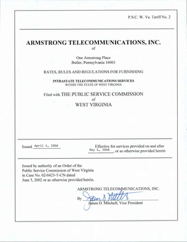 Armstrong Telecommunications, Inc. West Virginia CLEC Tariff