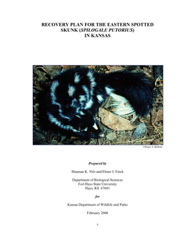 Recovery Plan for Eastern Spotted Skunk in Kansas