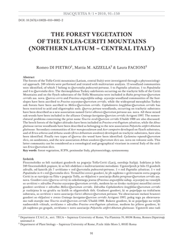 The Forest Vegetation of the Tolfa-Ceriti Mountains (Northern Latium – Central Italy)