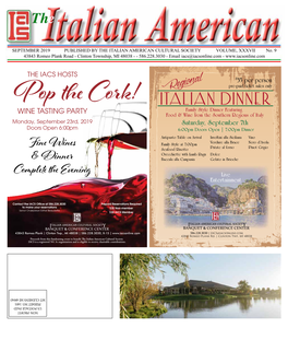 SEPTEMBER 2019 PUBLISHED by the ITALIAN AMERICAN CULTURAL SOCIETY VOLUME, XXXVII No
