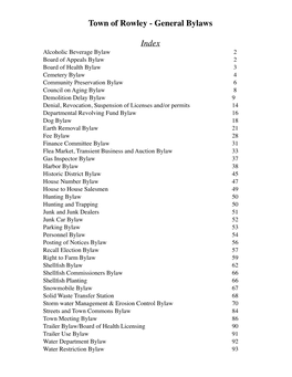 General Bylaws Index