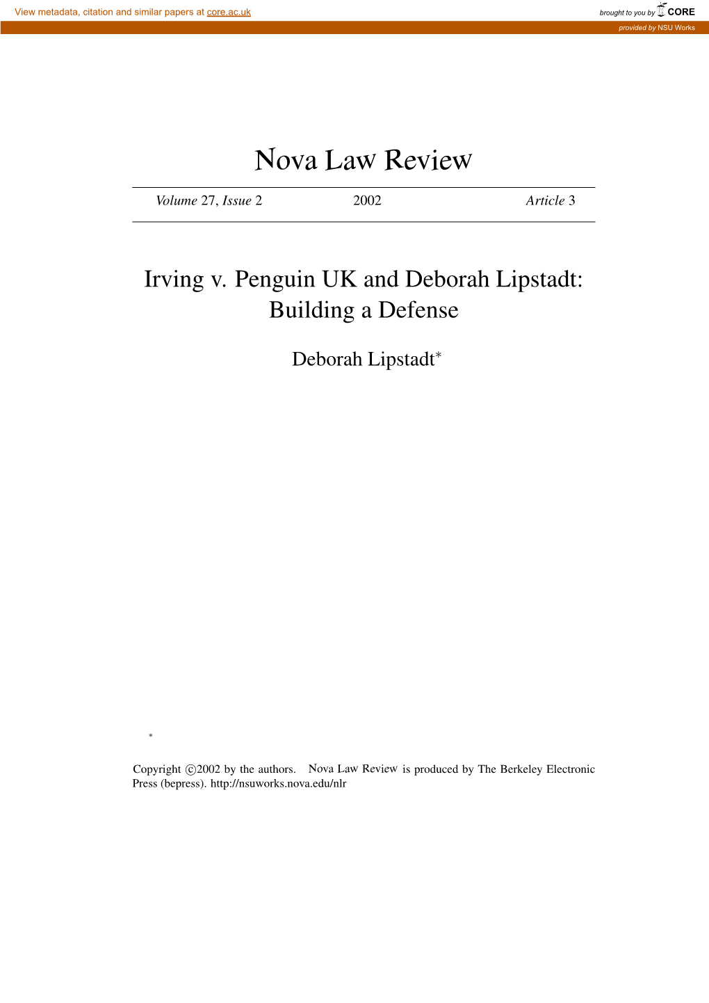 Irving V. Penguin UK and Deborah Lipstadt: Building a Defense