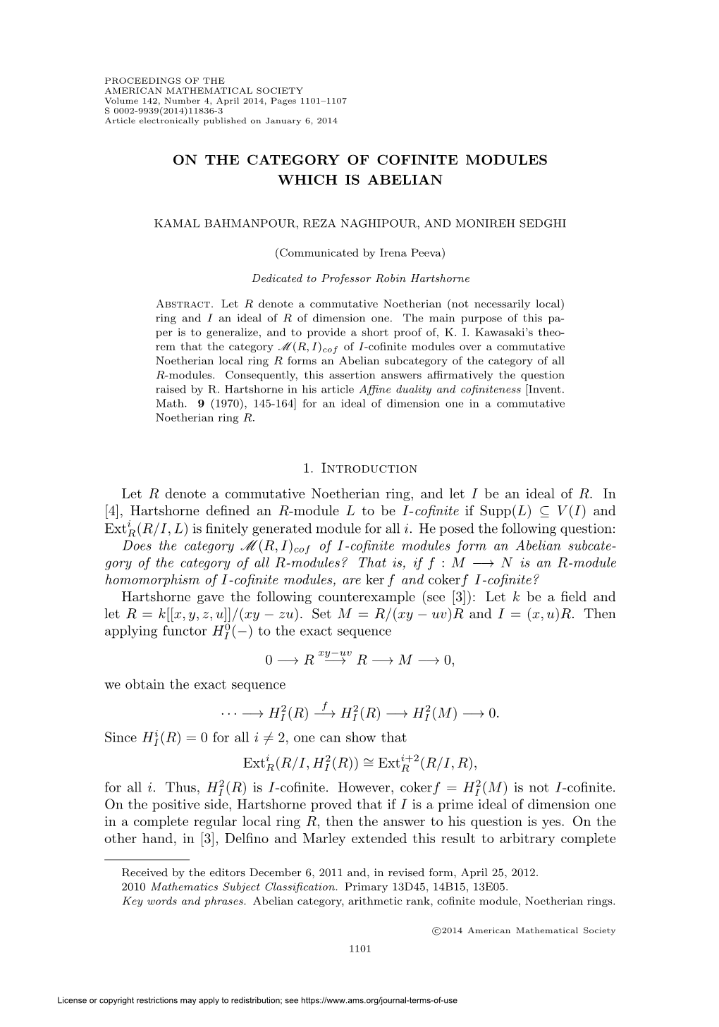 On the Category of Cofinite Modules Which Is Abelian