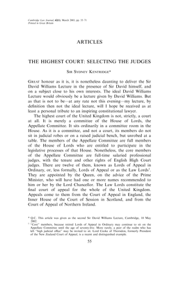 The Highest Court: Selecting the Judges