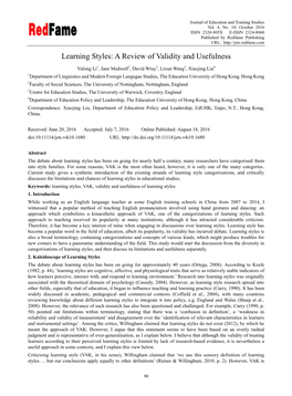 Learning Styles: a Review of Validity and Usefulness