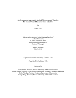 An Econometric Approach to Applied Microeconomic Theories: the Case of Natural Resource-Based Industries