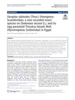 Deroplax Silphoides (Thun.) (Hemiptera: Scutelleridae), a New Recorded Insect Species on Dodonaea Viscosa (L.), and Its Egg Parasitoid Trissolcus Basalis Woll