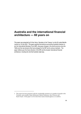 Australia and the International Financial Architecture — 60 Years On
