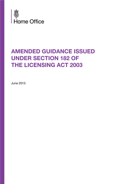 Amended Guidance Issued Under Section 182 of the Licensing Act 2003