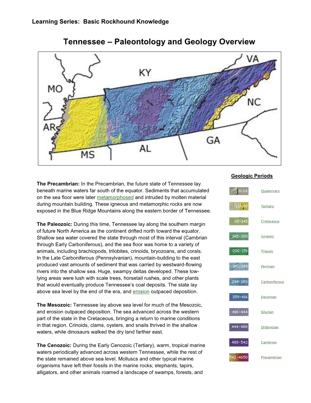 Tennessee – Paleontology and Geology Overview - DocsLib