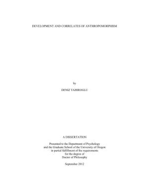 DEVELOPMENT and CORRELATES of ANTHROPOMORPHISM By