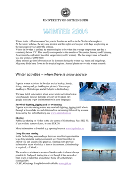 Winter Activities – When There Is Snow and Ice