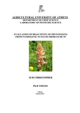 Agricultural University of Athens Department of Crop Science Laboratory of Pesticide Science