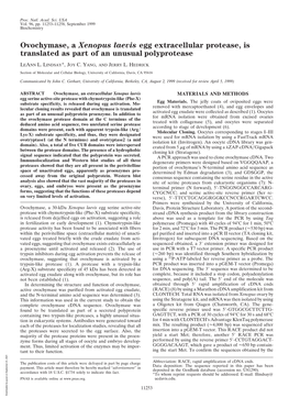 Ovochymase, a Xenopus Laevis Egg Extracellular Protease, Is Translated As Part of an Unusual Polyprotease