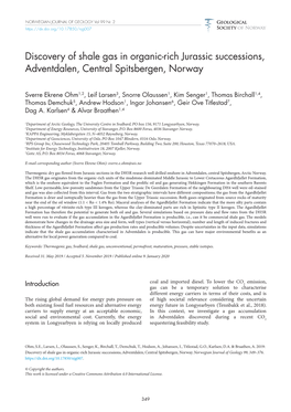 Discovery of Shale Gas in Organic-Rich Jurassic Successions, Adventdalen, Central Spitsbergen, Norway