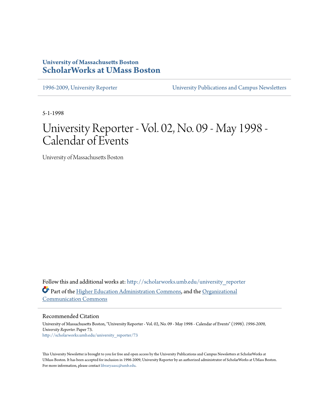 University Reporter University Publications and Campus Newsletters