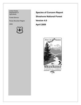 Species of Concern Report Shoshone National Forest Version 4.0 April 2009