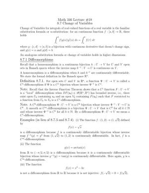 Math 346 Lecture #18 8.7 Change of Variables 8.7.1 Diffeomorphisms