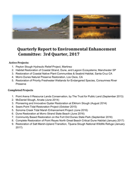 Quarterly Report to Environmental Enhancemment Committee: 3Rd