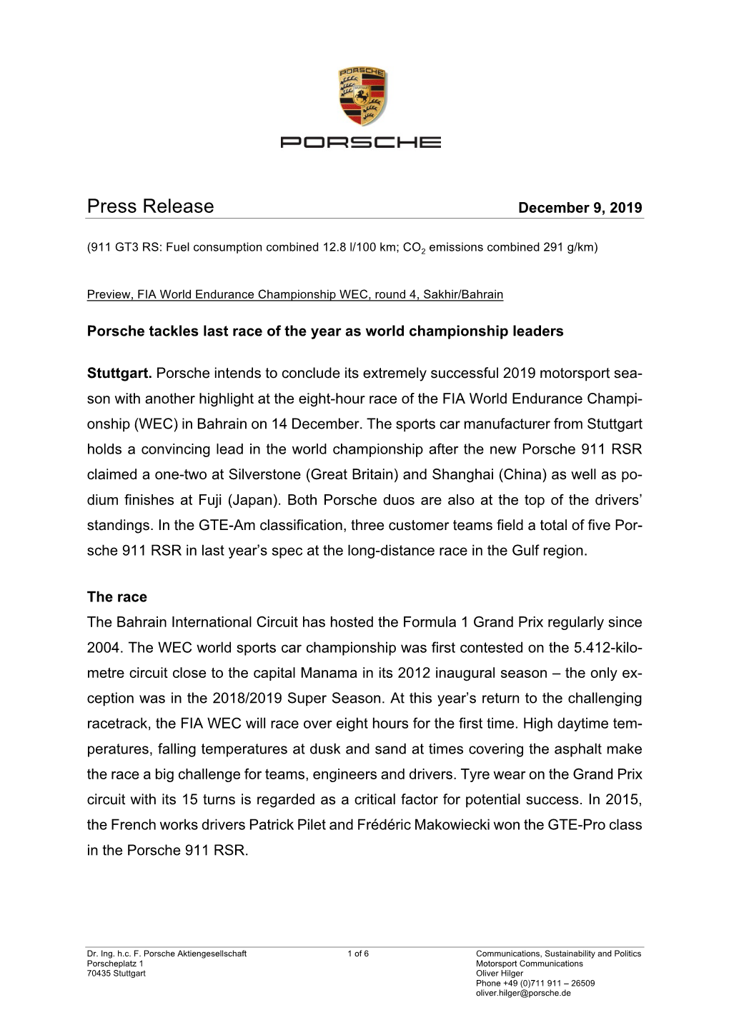 Press Release December 9, 2019