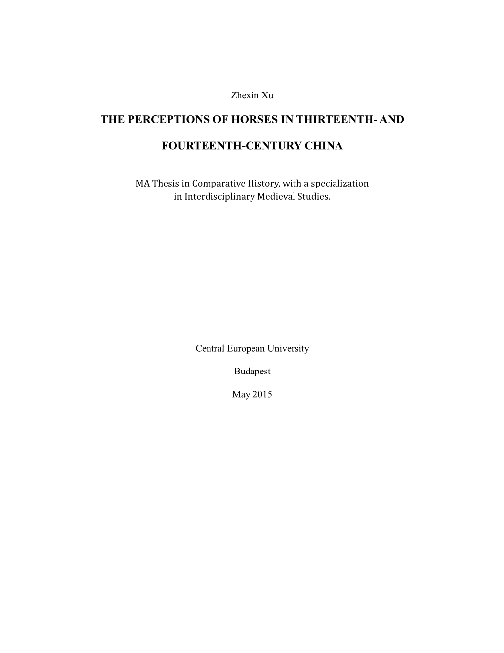 The Perceptions of Horses in Thirteenth- And