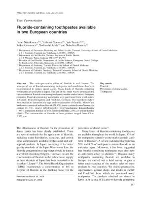 Fluoride-Containing Toothpastes Available in Two European Countries