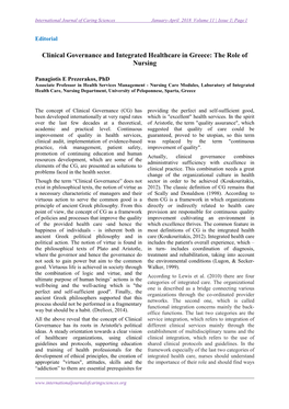 Clinical Governance and Integrated Healthcare in Greece: the Role of Nursing