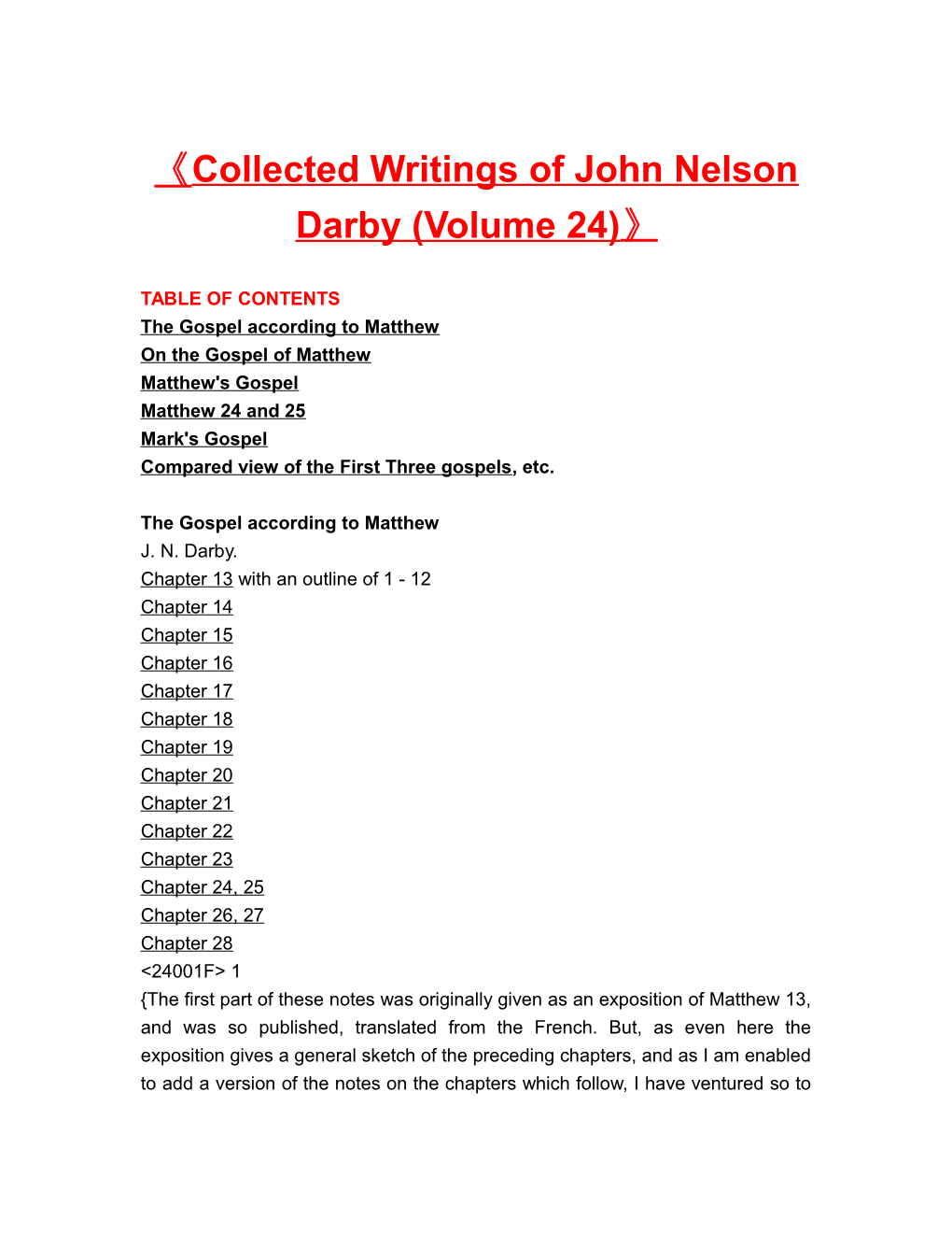 Collected Writings of John Nelson Darby (Volume 24)