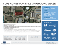 1.003 Acres for Sale Or Ground Lease Addison [Dallas County], Tx | Nwc Arapaho Road & Surveyor Boulevard | 15109 Surveyor Boulevard