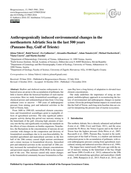 Anthropogenically Induced Environmental Changes in the Northeastern Adriatic Sea in the Last 500 Years (Panzano Bay, Gulf of Trieste)