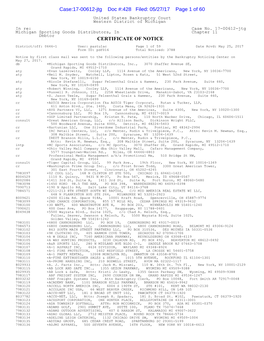 428 Filed: 05/27/17 Page 1 of 60 United States Bankruptcy Court Western District of Michigan in Re: Case No