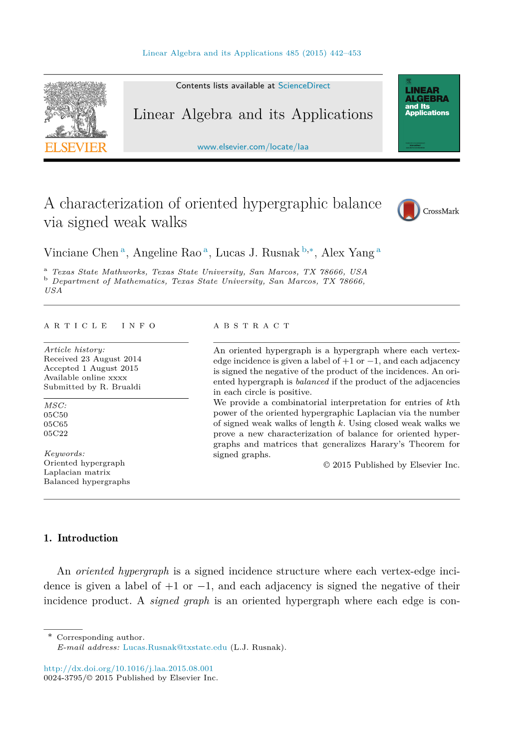 A Characterization of Oriented Hypergraphic Balance Via Signed Weak Walks