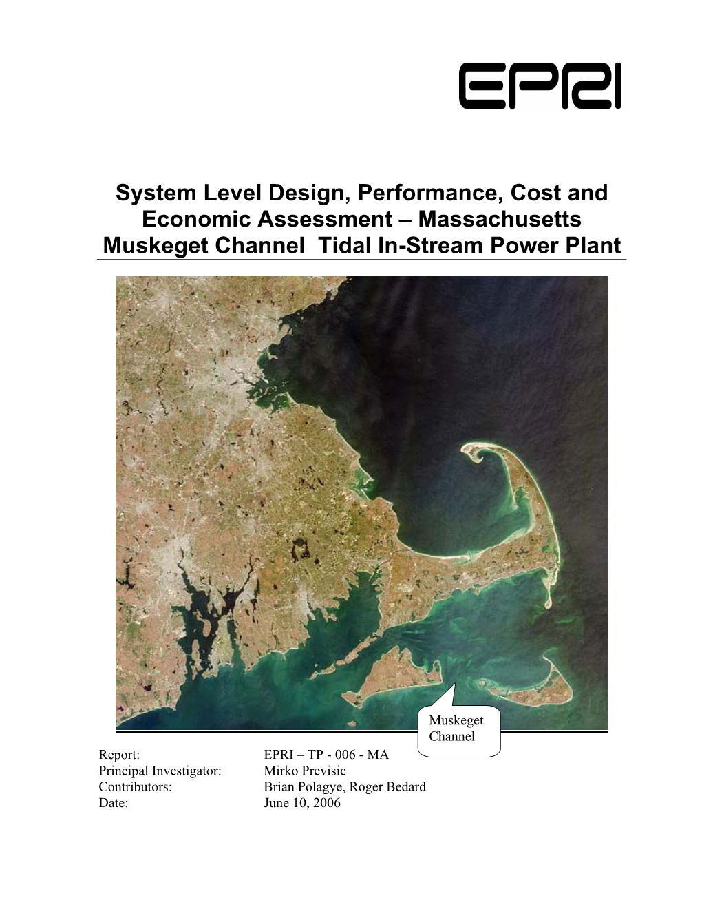 Massachusetts Muskeget Channel Tidal In-Stream Power Plant