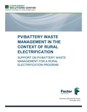 Pv/Battery Waste Management in the Context of Rural Electrification Support on Pv/Battery Waste Management for a Rural Electrification Program