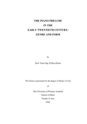The Piano Prelude in the Early Twentieth Century: Genre and Form