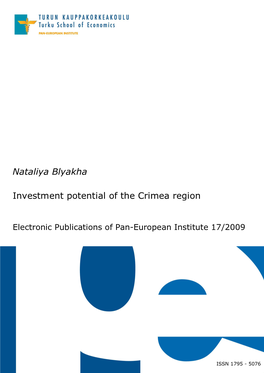 Investment Potential of the Crimea Region Nataliya Blyakha