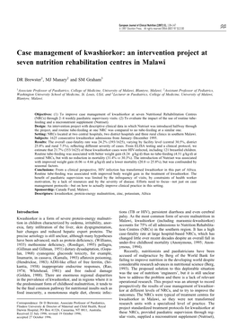 Case Management of Kwashiorkor: an Intervention Project at Seven Nutrition Rehabilitation Centres in Malawi