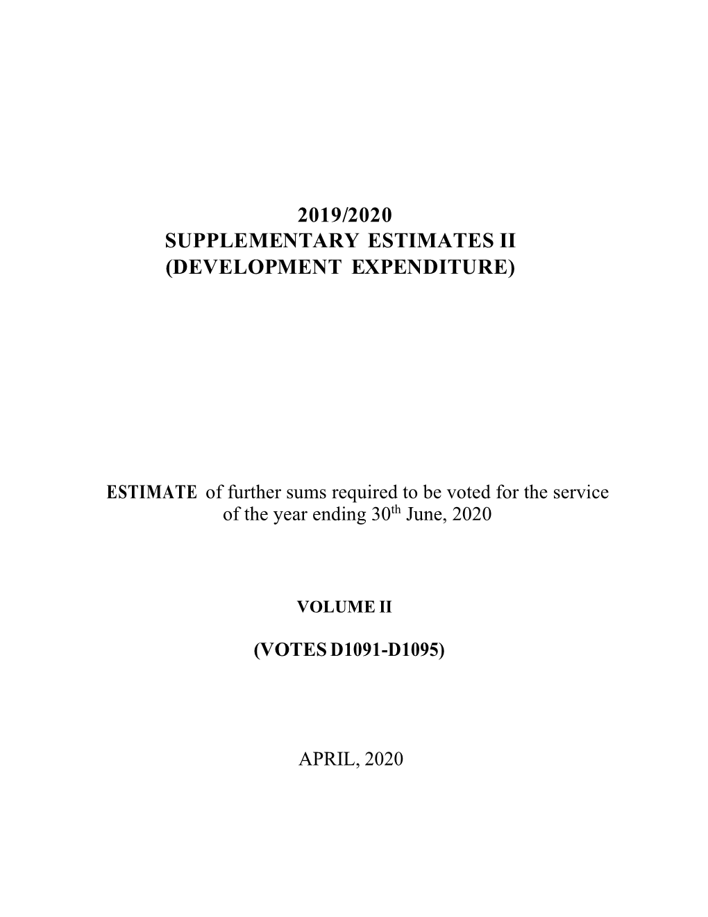 2019/2020 Supplementary Estimates Ii (Development Expenditure)