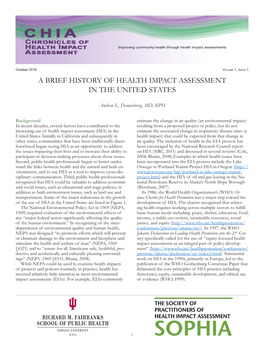 A Brief History of Health Impact Assessment in the United States