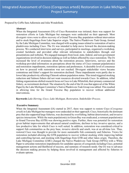 Integrated Assessment of Cisco (Coregonus Artedi) Restoration in Lake Michigan