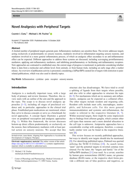 Novel Analgesics with Peripheral Targets