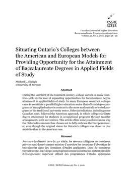 Situating Ontario's Colleges Between the American and European