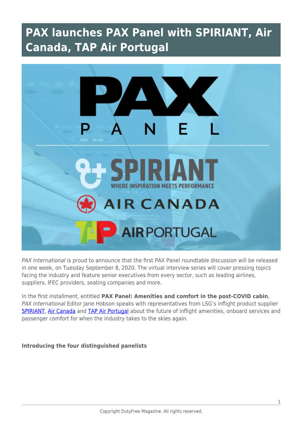 PAX Launches PAX Panel with SPIRIANT, Air Canada, TAP Air Portugal