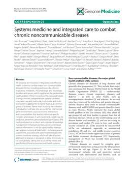 Systems Medicine and Integrated Care to Combat Chronic